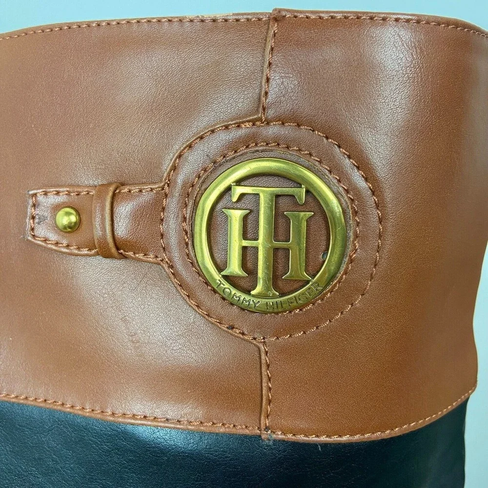Tommy Hilfiger Black and Brown Over-the-Knee Leather Boots